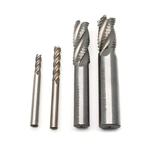 LDEXIN 4pcs Helical Groove HSS Square Nose 4 Flutes End Mill Cutter CNC Router Bits 5mm+6mm+ 12mm+ 14mm Cutting Dia Tip