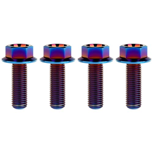 Image of Ti Screws M10 x 20 25 30 35 40 45 50 55 60 65 70 75 80 90 100mm 1.25 Pitch Titanium Flange Hex Bolt Pack of 4 (Burnt Blue, M10x30mm)