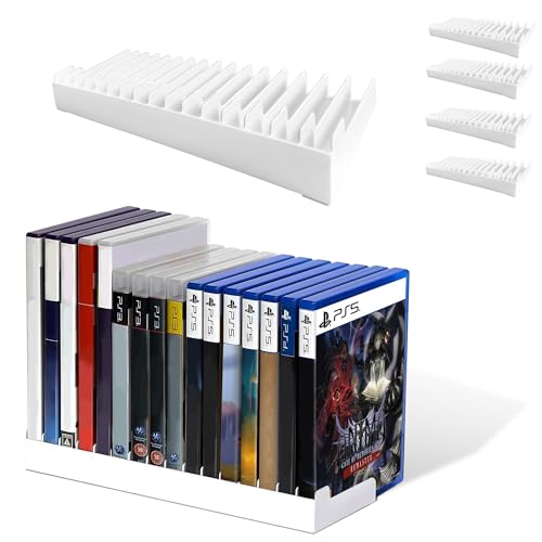 4 Pack Video Game Storage Holder for PS5/PS4/PS3/PS2/Xbox One/Xbox 360/Xbox Series X/S/Wii/Switch/Switch 2 Game Cases, 16-Disc Capacity DVD & Blu-Ray Organizer Stand for Desk (White)