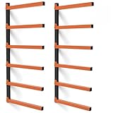 Nandae 2 Pack 6-Level Wall Mount Lumber Storage Metal Rack Wood Organizer, Heavy Duty Wood Storage Solution for Workshop or Garage, Orange