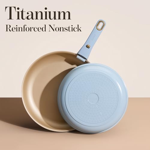 CAROTE Titanium Reinforced Nonstick Frying Pans Skillets 2 piece Set with Lids, Non-Stick Fry Pan Egg Pan with Detachable Handle, PFOS, PFOA Free, Induction Compatible(10-inch & 12-inch), Blue - Thumbnail 3