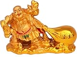 Shoppersduniya Feng Shui Lachender Buddha mit tasche für Reichtum, Glück und Erfolg, dekoratives Schaustück | Zuhause, Büro, Zeichenzimmer Dekor (Polyresin, Gold)