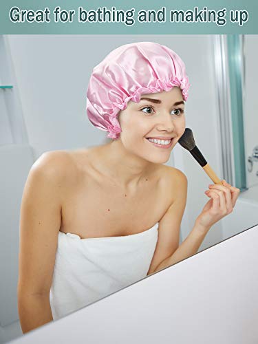 6 Pieces Sleep Cap Satin Bonnet Sleeping Hat Soft Elastic Night Hair Cover for Women Girls (Navy Blue, Blue, Peacock Blue, Silver, Beige, Pink) - Image 5