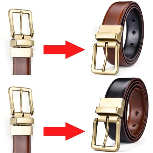 Men's Leather Reversible Belts Adjustable Antique Style Rotated Buckle Belt 2 In 12