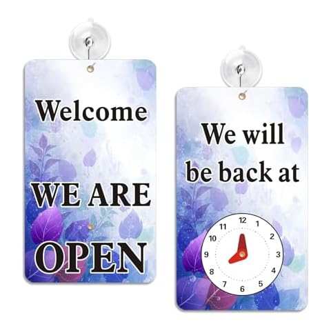 AVCMOTO Open Signs for Business with Suction Cups, “We Will Be Back - Welcome We are Open" Be Back Sign with Clock, Business, Retail Store. Coffee Shops, Bars, Etc.7.75" x 4.75" Plastic (Green) Cover