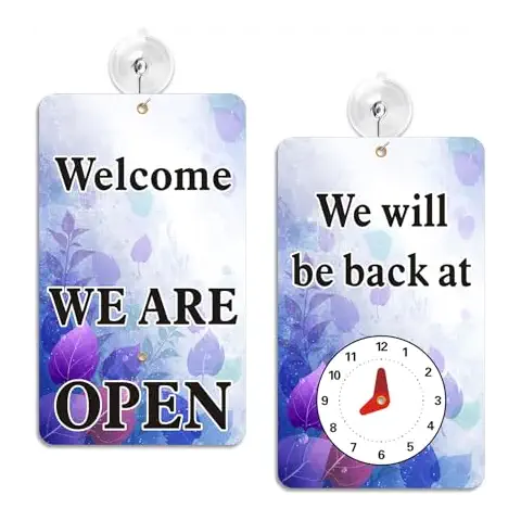 AVCMOTO Open Signs for Business with Suction Cups, “We Will Be Back - Welcome We are Open" Be Back Sign with Clock, Business, Retail Store. Coffee Shops, Bars, Etc.7.75" x 4.75" Plastic (Green) Cover