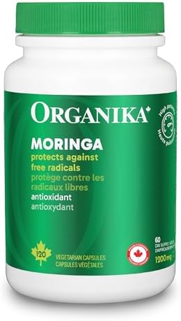 Organika Canadian-Made Moringa Leaf Extract- 1200mg Daily Dose, High Potency, Powerful Antioxidant, Anti-Inflammatory, Blood-Sugar Support, Detox, Source of Vitamins and Minerals- 120vcaps
