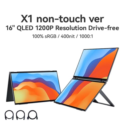 Image of EHOMEWEI X1 Foldable Dual Screen Portable Monitor 16 inchx2 FHD Laptop Screen Extender, 1920x1200 60Hz 100% sRGB, USB-C HDMI Plug & Play for MacBook Windows iPhone Switch PS5, Work from Home