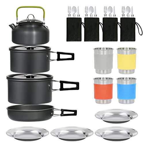 Lightweight ＆ Foldable Camping Cookware Mess Kit Heat-Resistance Outdoor Stove Kettle Pot Pan Mess Kit 1 Pkg Carry Backpacking Gear Bug Picnic Cooking Equipment For Hiking Backpacking Cooking Set #TOP4