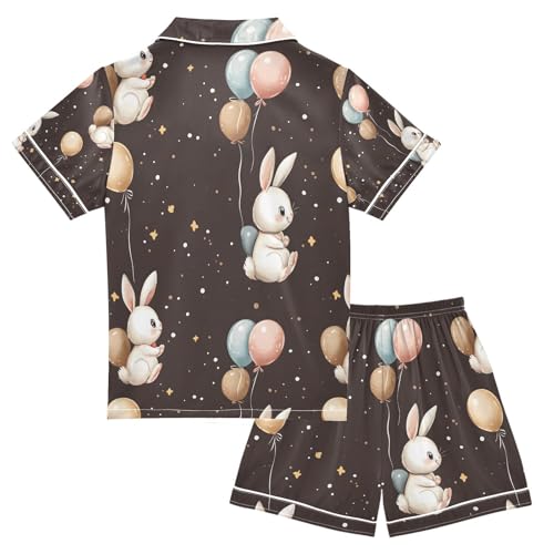 senya Rabbit Balloon on Star Satin Summer Pajama Sets Silk Short Sleeve Button Down Sleepwear2