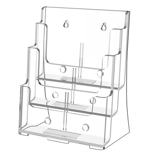 FUCDTEFC Acrylic Brochure Holder 8.5x11, Clear 3 Tier Magazine Holder Brochure Display Stand With Removable Divider for 4 x9 Inch Literature Pamphlet Flyer Holder for Wall Mount or Countertop