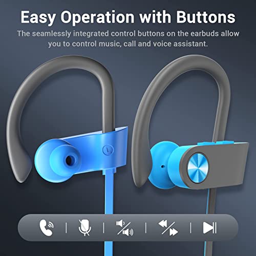 Image of Bluetooth Headphones, Bluetooth 5.3 IPX7 Waterproof Wireless Sports Earbuds for Workout Gym, 16 Hrs Playtime Running Headphones with Noise Cancelling Mic, HiFi Bass Stereo in-Ear Earphones