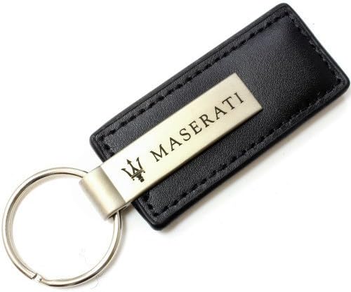 Black Leather Rectangular Key Chain For Maserati