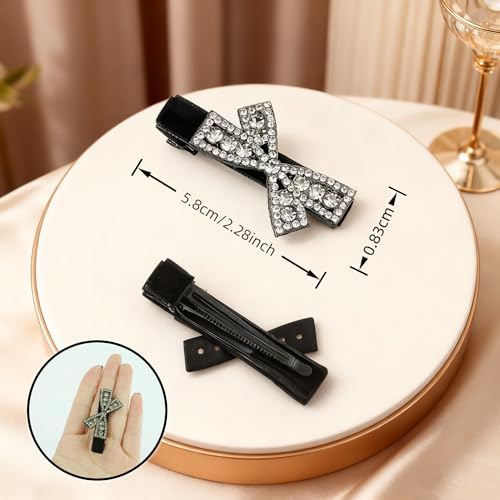 4PCS Pinzas para el cabello con lazo de terciopelo negro, clips de lazo con rhinestones brillantes para niñas, accesorios para el cabello con cristal francés antideslizante para mujeres miniatura 3