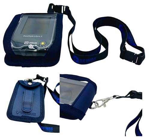 SEWAS Diabetic Care   Bolso bandolera para medidor Freestyle Libre 1, 2 y 3 (con clip para cinturón y ventana de visión, incluye cordón), color azul oscuro