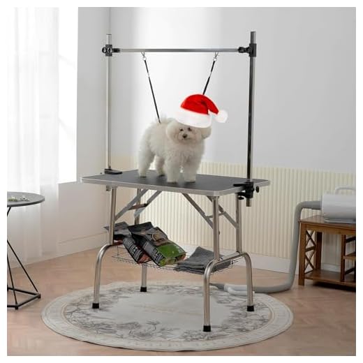 EPIKOIB Pet Dog Grooming Table Stainless Steel Large Adjustable Height - Professional Foldable with Arms, Noose, Mesh Tray, Maximum Capacity Up to 330Lb, 36inch, Black