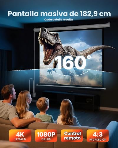 Miniatura 2 de Vevor Pantalla De Proyector Motorizada 1448 X 1090 Mm, 4:3, 1080 Hd, Pantalla De Proyección Eléctrica De Pared Con Control Remoto, Angular De 160 , Material De Pvc, Para Cine En Casa, Oficina