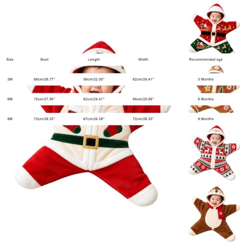 Starfish Baby Outfit Christmas Newborn Hooded Fleece Star Jumpsuit 3 Months - image 5
