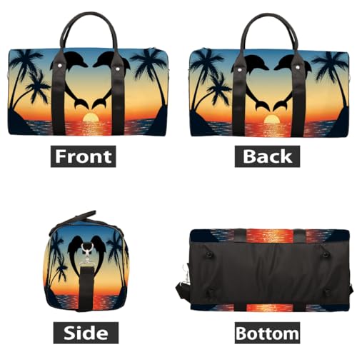 Ocean Animal Dolphin Palm Tree Weekender Bag Travel Duffle Bag for Women Men Overnight Shoulder Bags Waterproof Foldable Sports Gym Tote Bags Carry On Luggage for Travel Sports Dance Yoga Hospital3