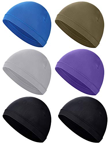 SATINIOR 6 Pieces Unisex Helmet Liner Skull Cap Cooling Cycling Cap Sports Helmet Cap Sweat Wicking Cap (Grey, Black, Royal Blue, Purple, Dark Green)