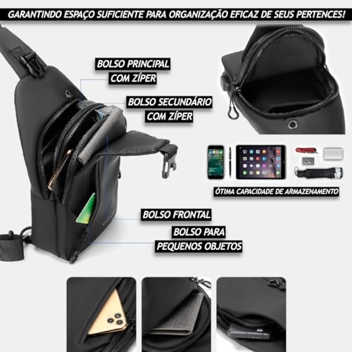 TOKSHOP Mochila Transversal Masculina Feminina Multifuncional Impermeável com Entrada USB Bolsa tipo