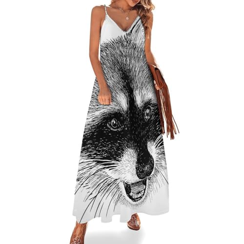Robe longue renard noir et blanc robe maxi légère sans manches anti-chaleur femme