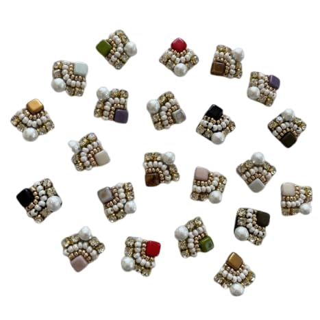 chiimade ビーズ 刺繍 ひし形 ピアス イヤリング ジュエリー アクセサリー 手作り ハンドメイド 奈良県 三宅町産 (白, チタンピアス)