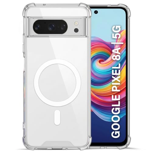 Image of TRUEUPGRADE Back Cover for Google Pixel 8A| Mag-Safe Printed Transparent Case | Hard PC Back + Soft TPU Bumper | Magnetic Print Shockproof Protective Cover | Crystal Clear