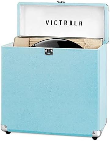 Victrola Vintage Vinyl Record Storage and Carrying Case, Fits all Standard Records - 33 1/3, 45 and 78 RPM, Holds 30 Albums, Perfect for your Treasured Record Collection, Turquoise