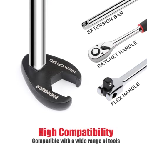 BINGCOBBER 15 Pieces 3/8” 1/2”Crowfoot Wrench Set,8-24MM Metric Chromium Molybdenum Steel Open End Drive Crows feet Spanners Wrench Set - Image 4