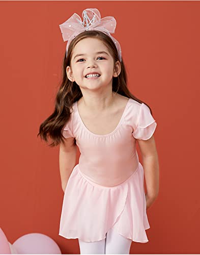 Image of MdnMd Toddler Ballet Leotards for Girls Dance Leotards with Skirt Gymnastic Ballerina Outfit Dress Classic Short Sleeve