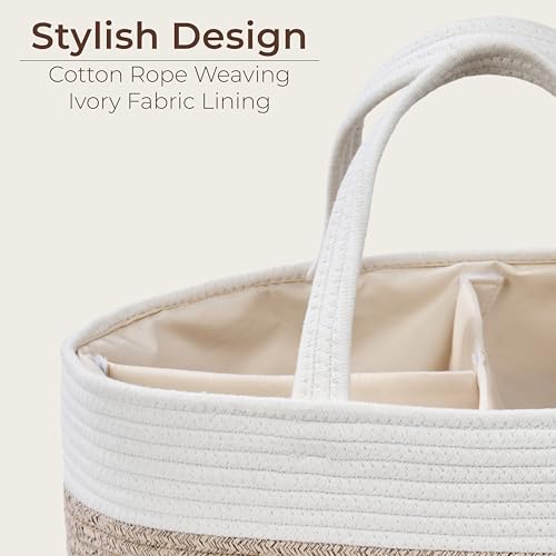 Image of Diaper Caddy Organizer, Empty Gift Basket for Newborn Essentials, Baby Storage Basket, Stylish Gift Bag for Baby Shower, Boys and Girls - Extra Large, White&Beige Brown