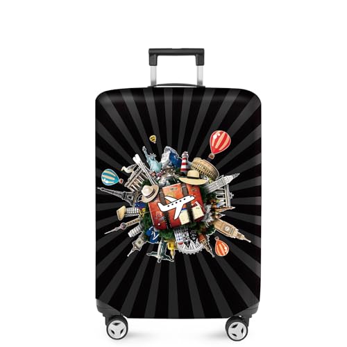 ANNA QUEEN Travel Adventure Luggage Cover, World Map Sticker Design Suitcase Protector, Washable Stretchable Travel Sleeve for 32-34 Inch Luggage