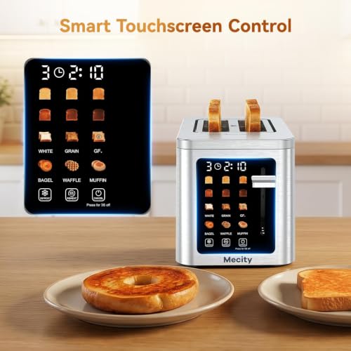 Mecity 2 Slice Toaster Smart Touchscreen, Stainless Steel Wide Slot Toasters Defrost, Reheat, Memory Function, Auto Shutoff, Digital Electric Bread Toaster for Bagel Muffin Waffle, 120V by Mecity - Used condition - Image 4