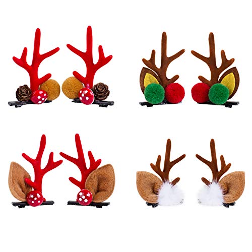 8 Pcs Chirstmas Girls Hair Clips Deer Horn Barrettes Hair Accessories Girl Deer Antlers Hair Clips Adult DIY Christmas Hair Ornament (Christmas Deer P4)