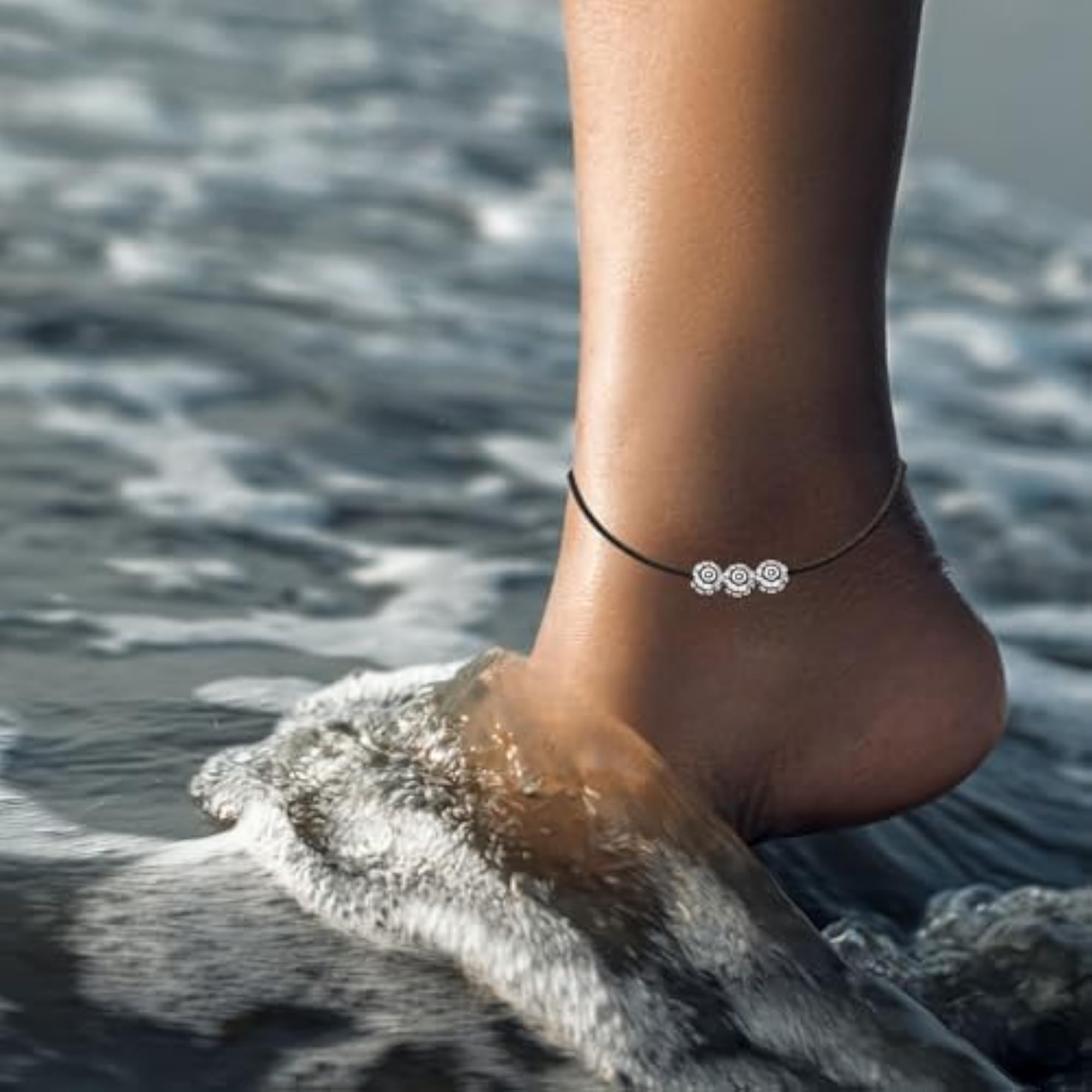 Women's Sterling Silver Anklet with Black Thread Najariya