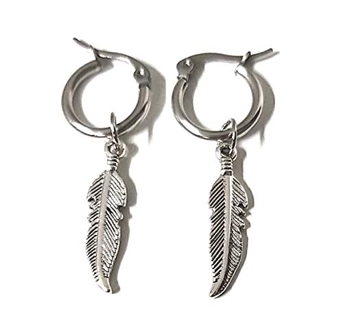 Mavijewel Orecchini Donna Uomo con Pendolo Piuma Colore Argento in Acciaio #Idea Regalo#Confezione Inclusa#emozionale#Charms#Made in Italy#SPEDIZIONE Gratuita (15)