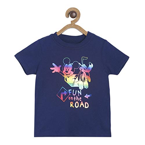 Image of miniklub Boys Navy Blue Printed Round Neck Pure Cotton T-Shirt