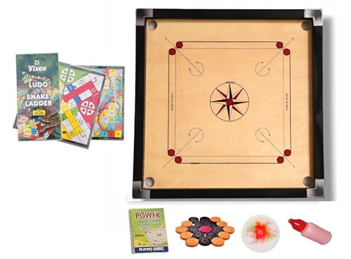 Image of WRF Superior Matte Finish Practice Carrom Board for Serious Professional Practice with Coins Striker and Powder Black New(32 inch Carrom KA-1 New with Vixen Ludo)