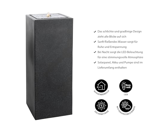 Dehner Gartenbrunnen Glonn, Solarbrunnen frostbeständig, Brunnen für Außen, mit LED Beleuchtung, ca. 90 x 35 x 35 cm, Polyethylen, schwarz