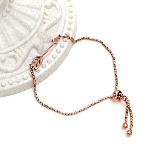 Image of Forged Stainless Steel Arrow Charm Slider Adjustable Bracelet, Men for Women Valentine's Day Birthday Gift for Lover