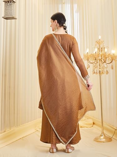 Image of MOKOSH Women's Silk Embroidered Anarkali Kurta and Sharara with Dupatta Set | Ethnic Set | Suit Set | Kurta Set