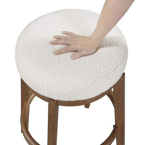 Butaco giratorio de altura de barra Lexicon estilo mid-century, asiento tapizado en bouclé blanco y estructura de madera maciza, sin respaldo, giro de 360 grados para isla de cocina y barra doméstica, color marrón miniatura 6