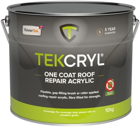 The only 5yr guaranteed repair acrylic! One Coat Roof Sealer, 10kg Black, Roof Repair, Compound (All roof types, including, Asbestos, Felt, Bitumin, Tiled, GRP)