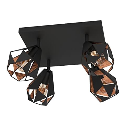 EGLO Deckenlampe Carlton 7, Deckenleuchte mit 4 Spots, Spotbalken Vintage, Industrial, Retro, Wohnzimmerlampe aus Stahl in Schwarz und Kupfer Cover