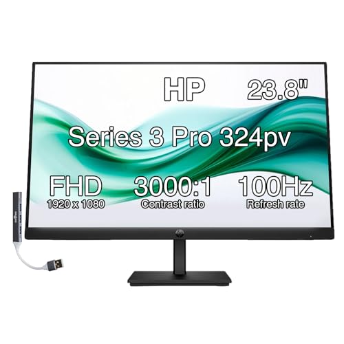 HP 24' FHD VA Monitor with 5 ms Response Time, Anti-Glare, Flicker Free, VESA Mount (100x100mm), HDMI, VGA & Dockztorm USB Port Expander, Black Color (2025 Latest Model)