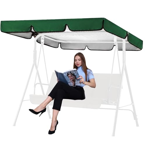 Image of Garden Swing Canopy Replacement,3 Seater Swing Chair Canopy Replacement Waterproof Windproof Anti-UV Garden Swing Seat Canopy Cover Heavy Duty Rip Proof Hammock Cover Top (Green)