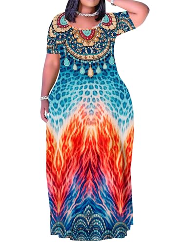 Image of PinkPatty Women's Plus Size Maxi Dresses Short Sleeve Sundress Summer T-Shirt Beach Long Dress with Pockets