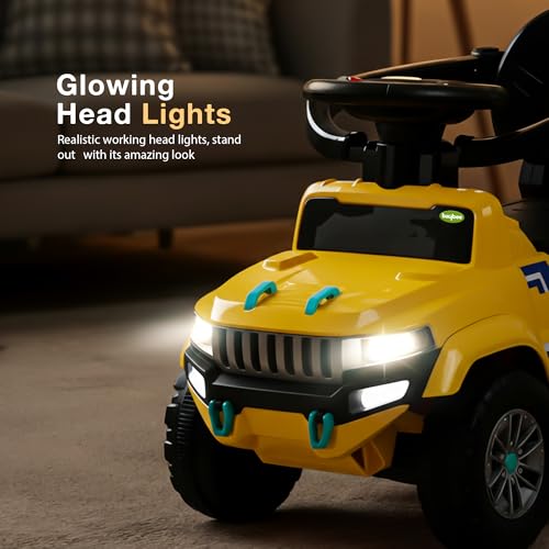 Image of Baybee Speedy Pro Baby Ride on Car for Kids with Parental Handle | Portable Kids Car with LED Lights, Music, Backrest & Basket | Toy Rideons Jeep | Toddler Push Baby Cars for 1 to 3 Years (Yellow)