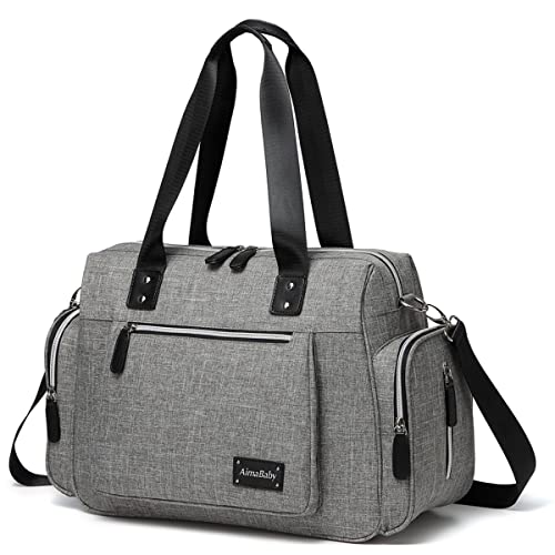KZNI Diaper Tote Bag Diaper Bag,Travel Carry bag, Baby Nappy Diaper Bag for Mom Grils Unisex Maternity, Diaper Beach Bag, Multi Pockets Travel Handbag Large(Grey)